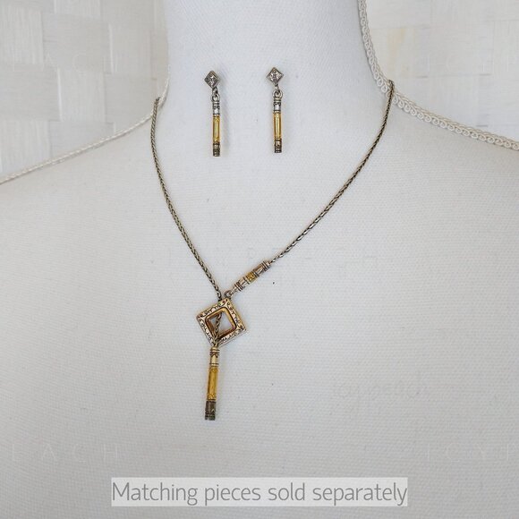 Brighton Esmeralda Bar Drop Earrings Two Tone Pierced Post Retired 2002 Classic - Picture 10 of 12